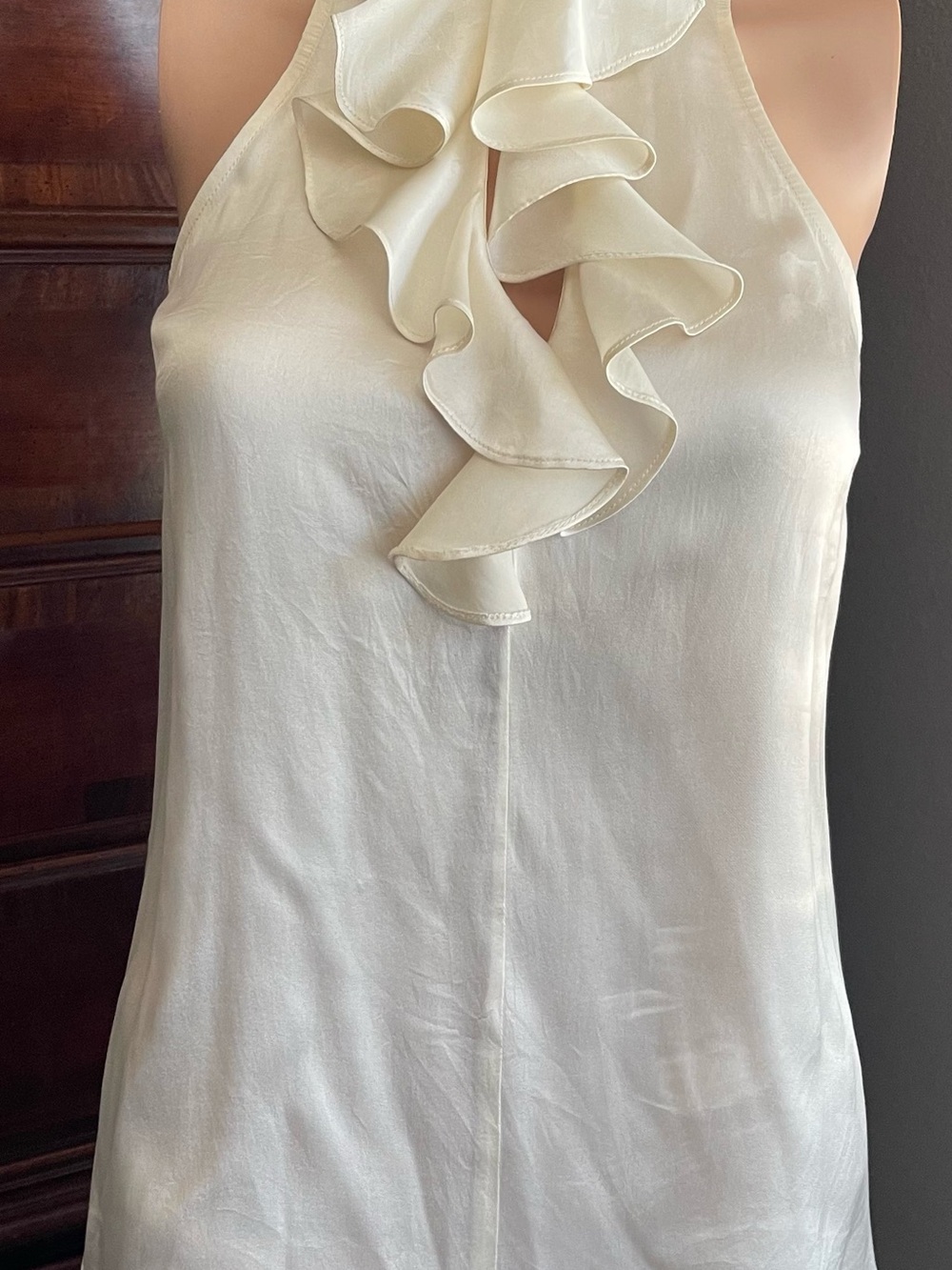 Express Cream Ruffled Halter Satin Camisole